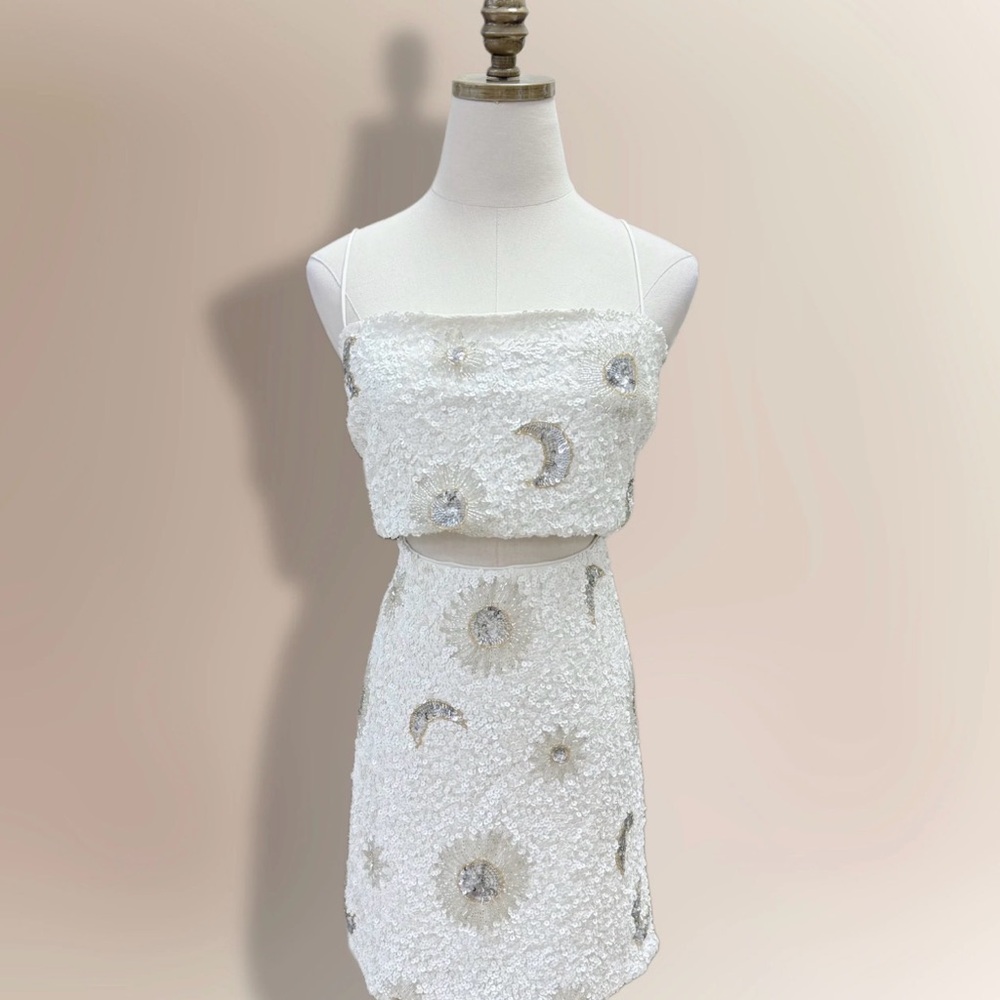 New Show Me Your Mumu All Night Skort in White Celestial Sequin XL